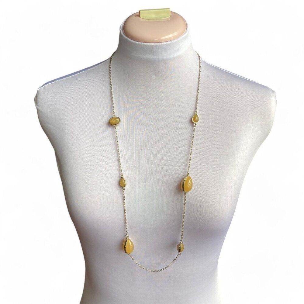 Ann Taylor Loft Necklace,‎ Yellowish-Tan Glossy Resin Stones, Silver-tone Chain